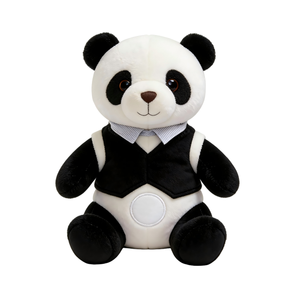 Cute Panda Plush Toy Super Soft PP Cotton Filled Black Vest & Collar Stuffed Animal Big Comforter Birthday Gift
