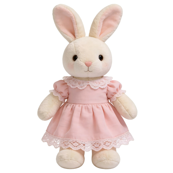 White Bunny Plush Toy Super Soft PP Cotton Filled Pink Lace Dress Stuffed Animal Big Comforter Birthday Gift